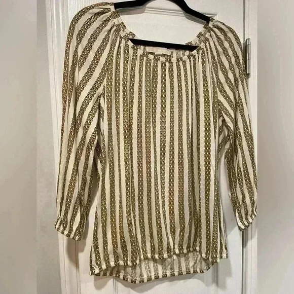 Michael Kors Chain Link Print Striped Blouse Scoop Neck Long Sleeve Size Small - Picture 1 of 11